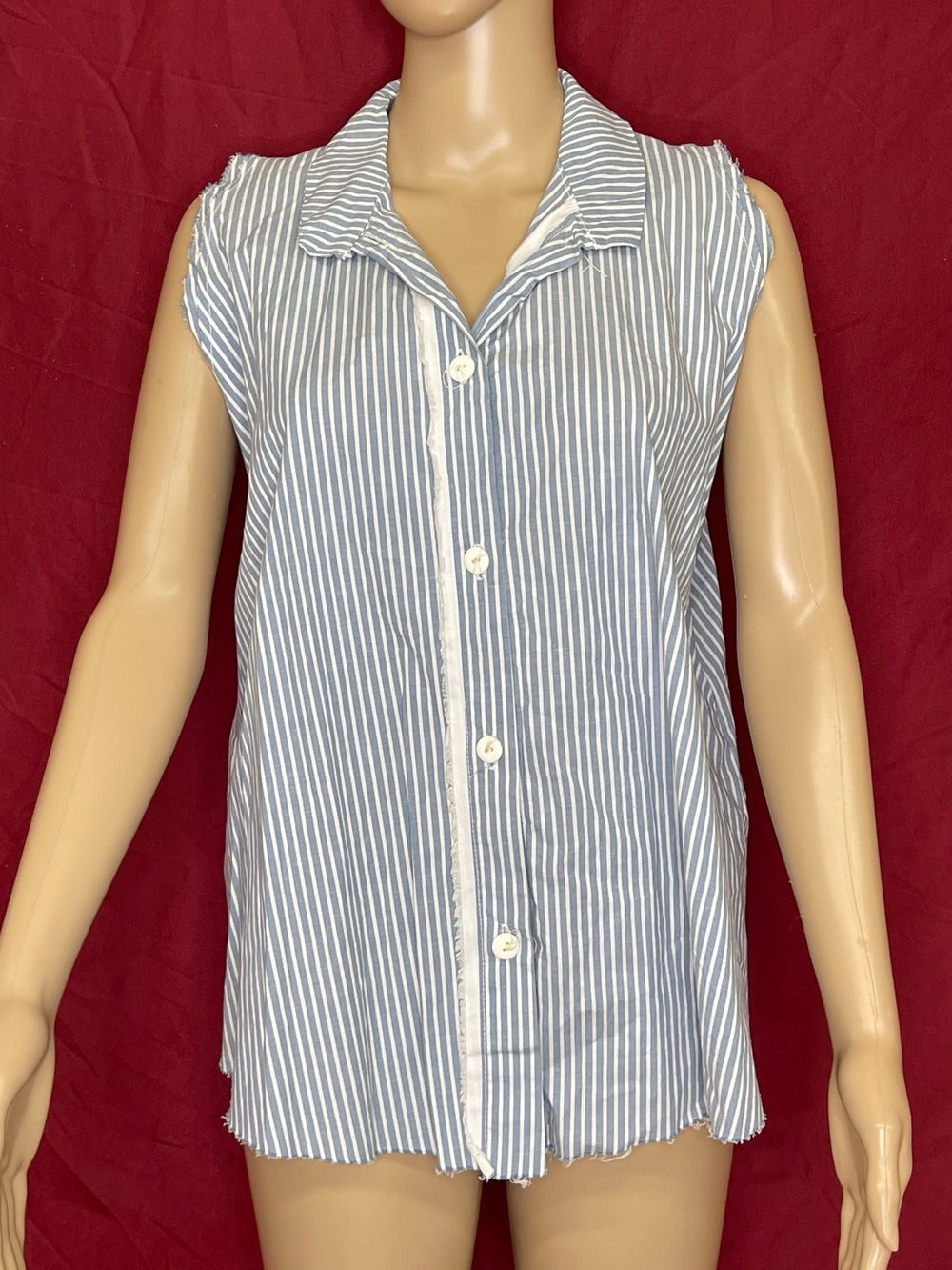 Skif Wearable Art Pinstriped Oversized Sleeveless Raw Hem Top OSFM Small/Large